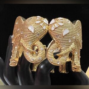 Lily Pulitzer Gold Elephant Cuff Bracelet with White Enamel Accents